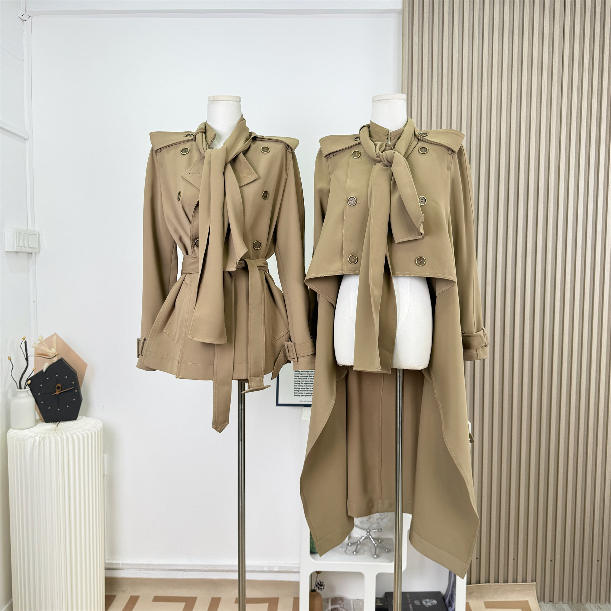 Wuuus Kylie同款 双版本 英伦风卡其色风衣女秋冬新款大衣外套