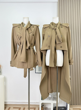 Wuuus Kylie同款 双版本 英伦风卡其色风衣女秋冬新款大衣外套