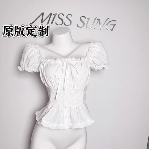 白玫奶芙 泡泡袖雪纺衫女早春修身纯欲氛围感外穿短袖上衣