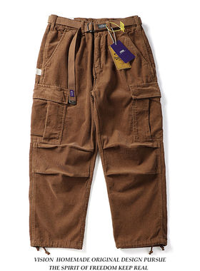 秋冬日系潮牌灯芯绒加厚紫标多口袋阔腿休闲裤cityboy宽松工装裤