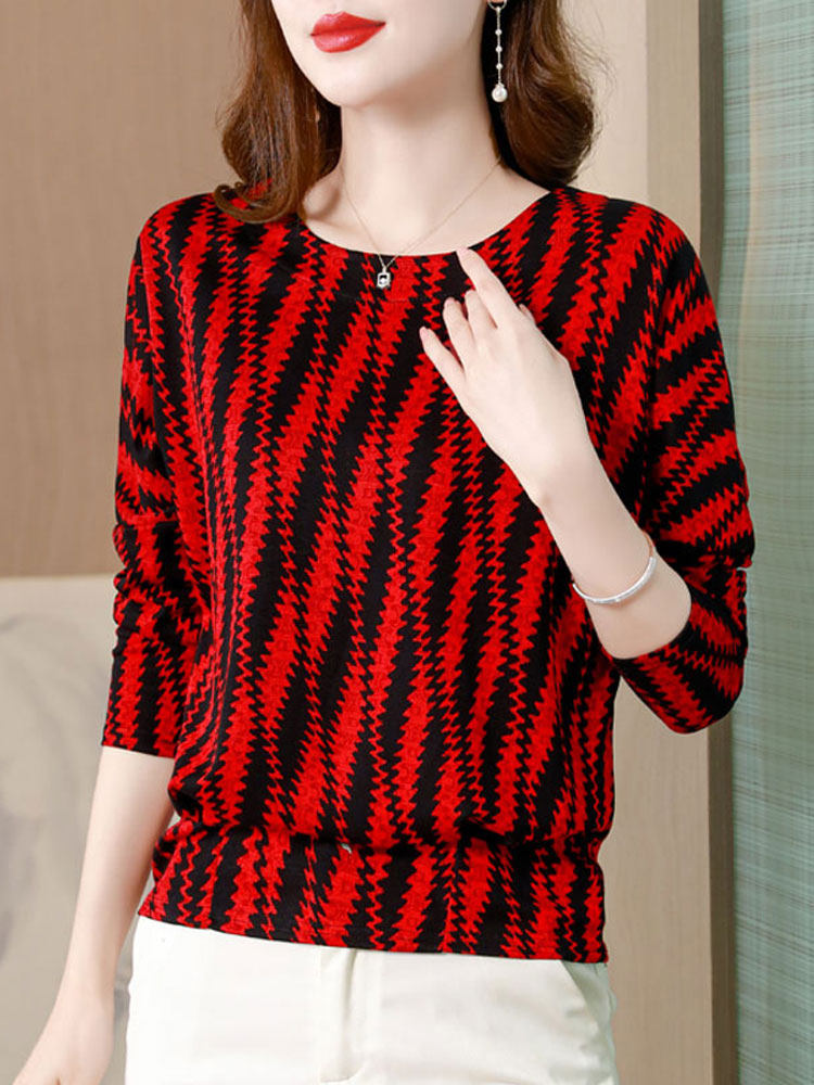 여성용 메쉬 밑단 셔츠 봄 신상품 긴팔 티셔츠 루즈한 배 커버 고급 스몰 셔츠 엄마의 패셔너블한 프린트 탑