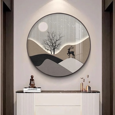 现代简约圆形鹿树山水装饰画