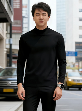 元首男士加绒加厚纯色半高领百搭打底衫L25227秋冬大弹打底