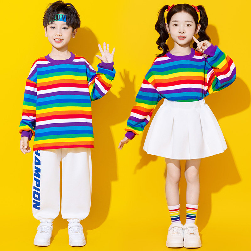 国庆儿童啦啦队表演出服小学生幼儿园舞蹈班服彩虹运动会服装,童装/婴儿装/亲子装,儿童演出服,淘宝优惠券,粉丝福利购,淘宝优惠卷