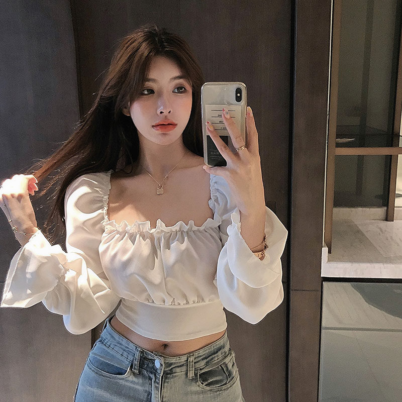 2020秋装小众复古高腰短款露脐上衣性感露背交叉绑带泡泡袖衬衫女在类目 女装/女士精品, 衬衫中 - 来自Buy2taobao.com提供专业的淘宝代购服务