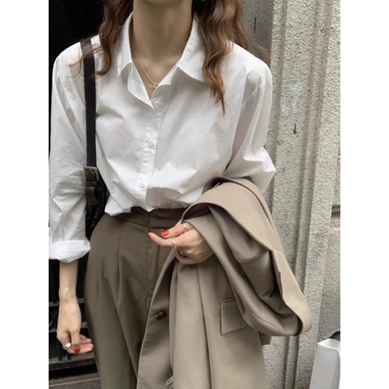 法式气质白色衬衫女高级感轻奢上衣春秋职业通勤宽松休闲长袖衬衣