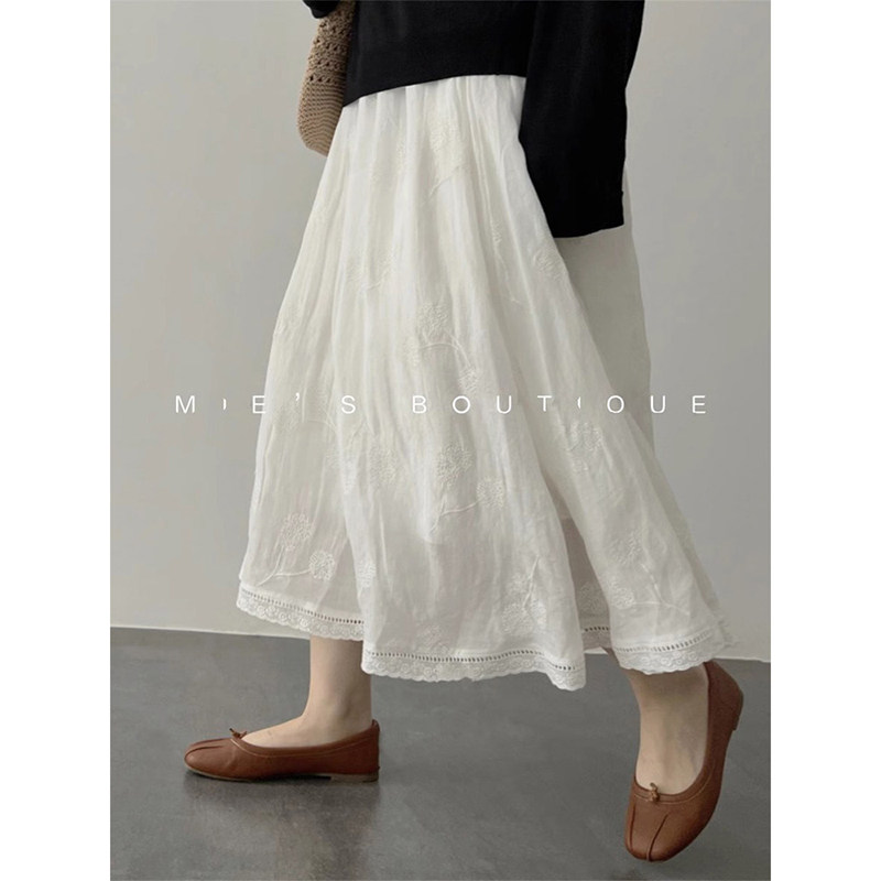 法式白色蕾丝花边半身裙女春夏巨好看小个子垂感高腰a字裙伞裙子
