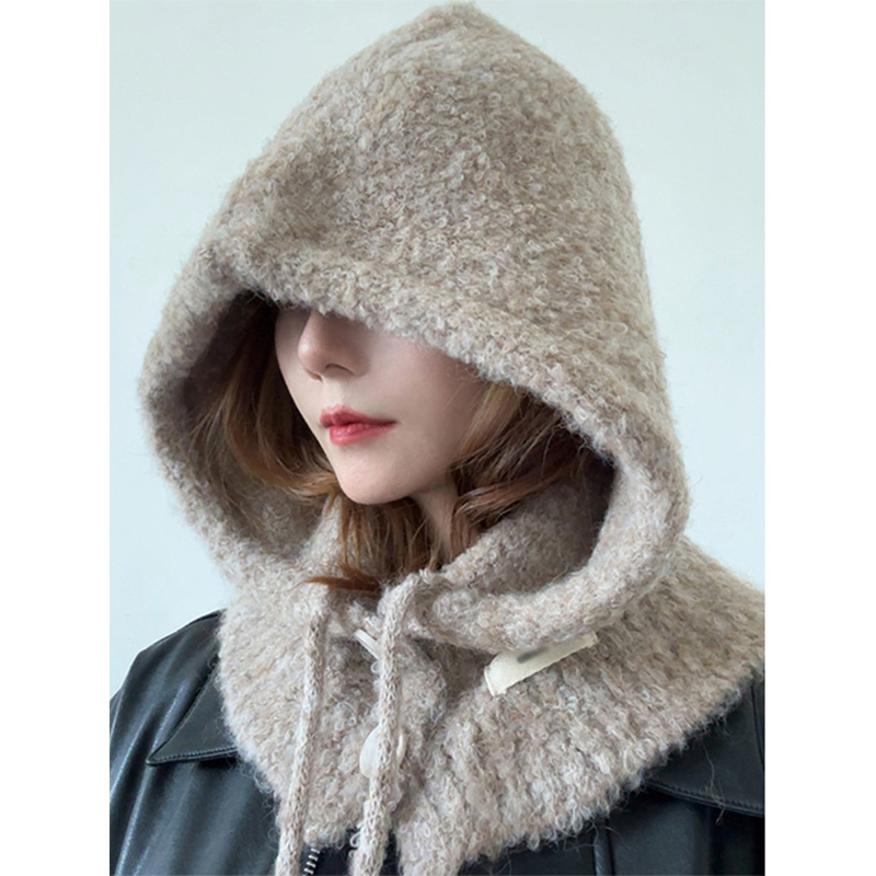 法式温柔巴拉克拉法帽女秋冬帽子围脖一体针织保暖防风护耳包头帽