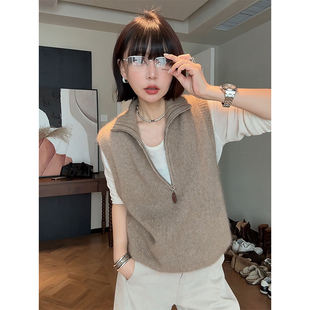 老钱风慵懒气质针织马甲女春秋外搭高领毛衣背心软糯无袖叠穿上衣