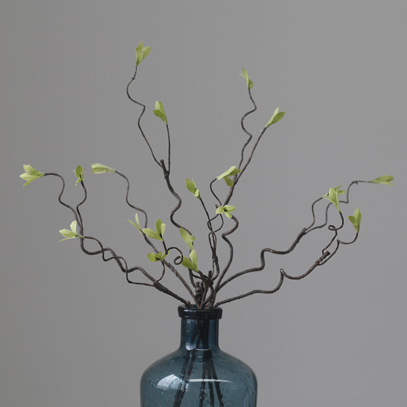 仿真叶子云柏枝假树枝插花配材小枝创意摆件干枯树叶小龙须枝