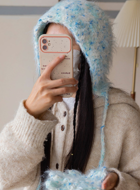 手工diy蓝色长毛线钩织雪花帽子材料包新手自制秋冬保暖礼物