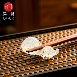 进口aderia津轻纯手工水晶玻璃筷架箸置筷托筷枕金箔葫芦 日本原装