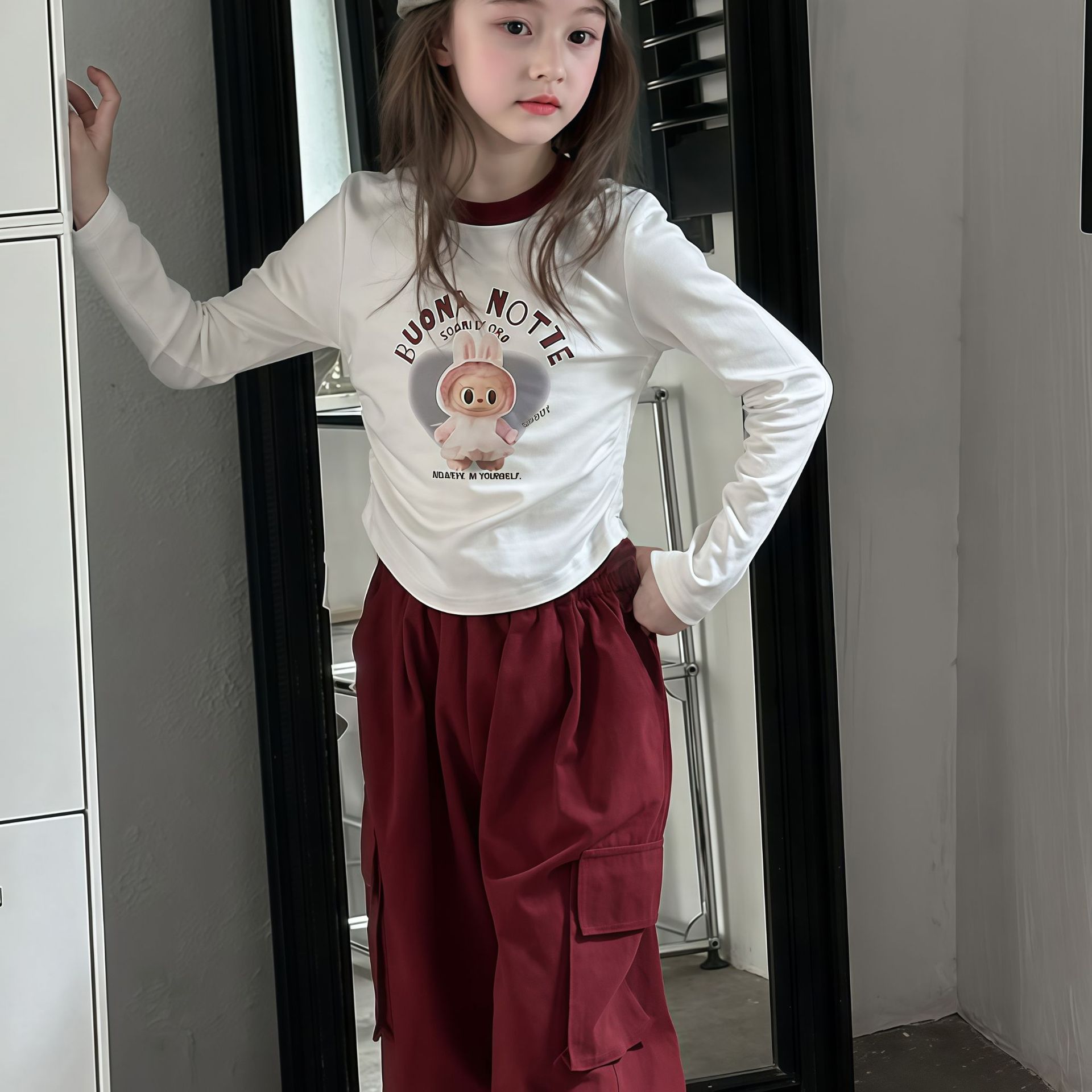 儿童秋季卫衣套装女童潮酷长袖长裤运动两件套宝宝卡通T恤弯刀裤