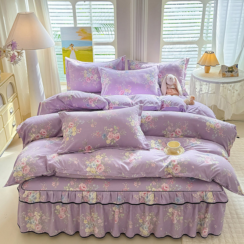 热销双层花边床罩四件套席梦思席梦思防滑保护套床裙三件套床笠新