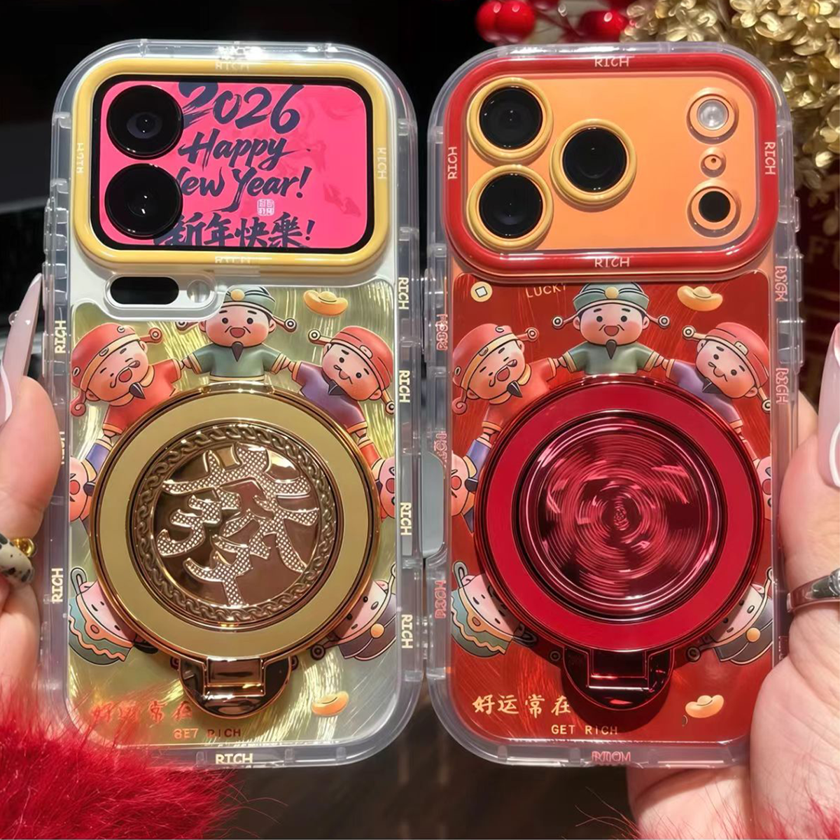 新年财神围绕适用苹果17手机壳iphone16pro保护套红色华为mate80/p80/nova14/小米17pro/reno15/x300/荣耀500