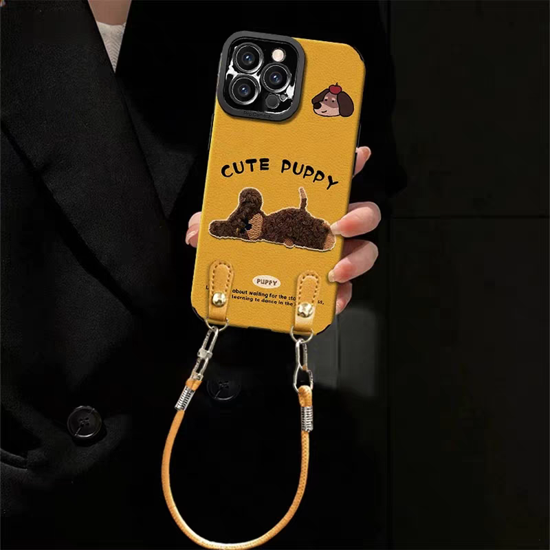 适用苹果17秋冬刺绣小狗手机壳