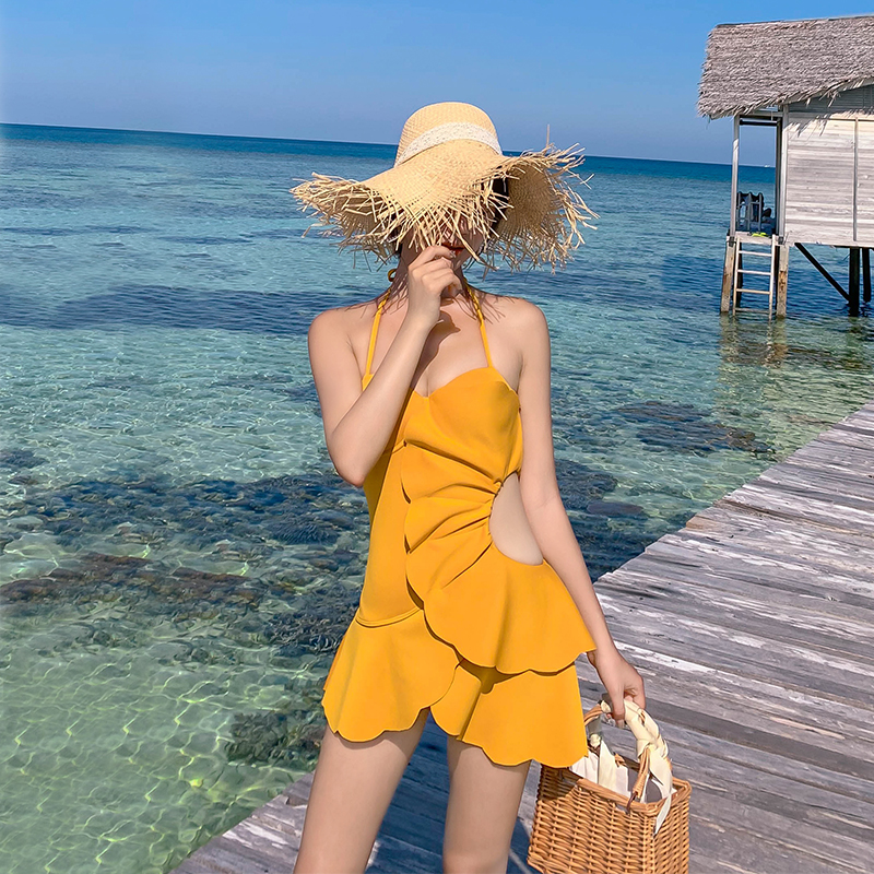 裙式连体泳衣Swimwear荷叶边女