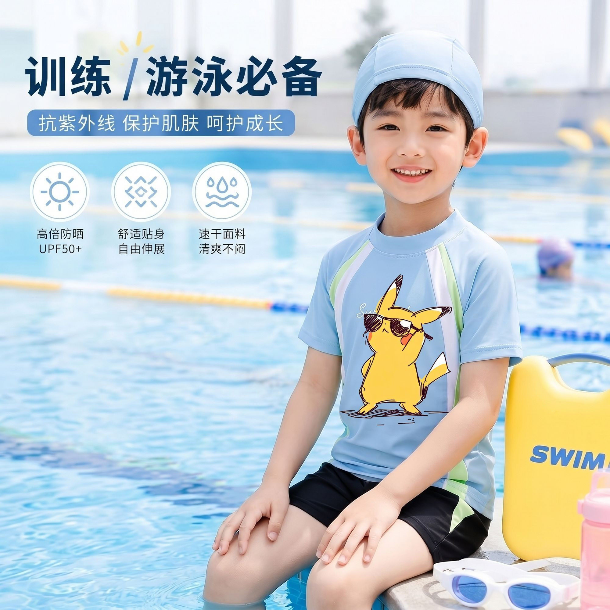 皮卡丘儿童泳衣女孩女中小童保守分体2026年新款裤式温泉游泳套装