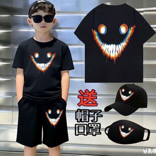 男童后室backrooms周边夏季T桖学生微笑者笑靥衣服运动儿童装