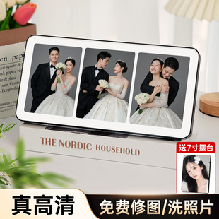 三宫格情侣相框摆台定制洗照片做成高级感水晶相册摆件婚纱照画框