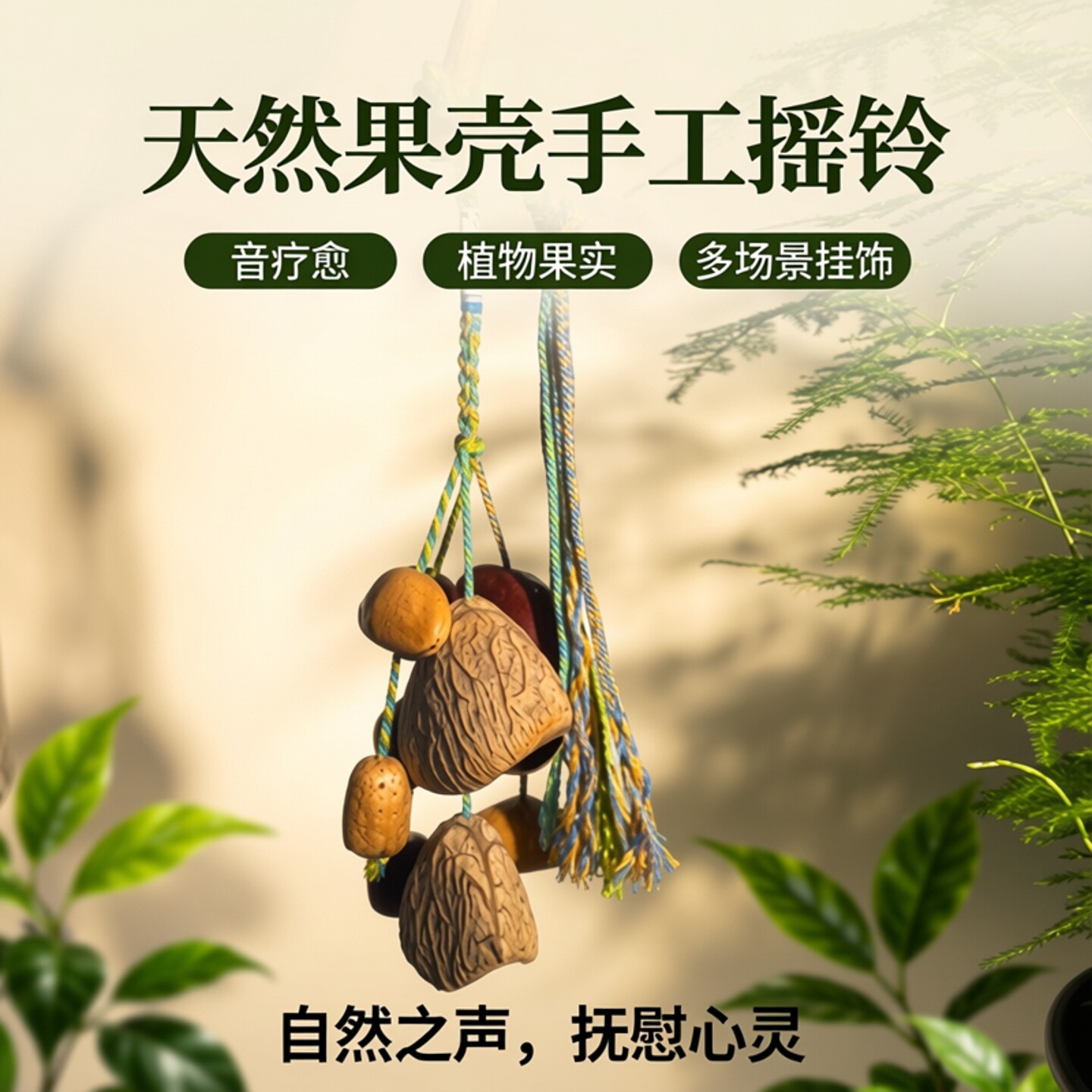 天然果壳手工风铃音疗愈车载挂饰