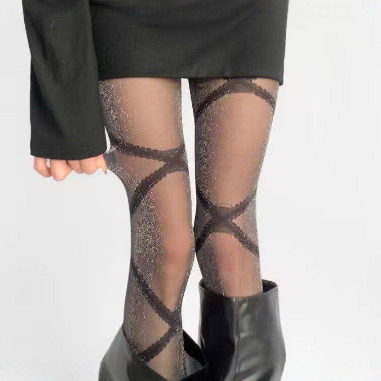 春季新品黑色显瘦闪光银丝连裤袜交叉复古JK黑色网袜连裤袜,女士内衣/男士内衣/家居服,连裤袜/打底袜,淘宝优惠券,粉丝福利购,淘宝优惠卷