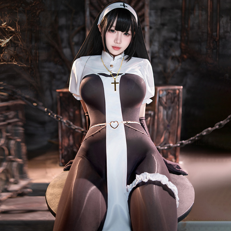 霏慕禁忌魔女弹力紧身透明修女服