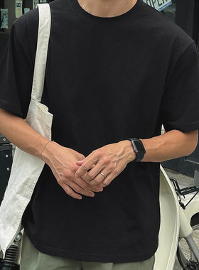 地界二夏季男士雪花棉短袖T恤简约风宽松圆领上衣透气薄款落肩袖