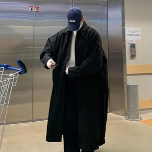 地界二韩版宽松大码风衣中长款过膝休闲潮流oversize高街大衣外套