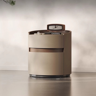 设计师奶油风马鞍皮卧室床边柜 新品 意式 床头柜圆形热卖