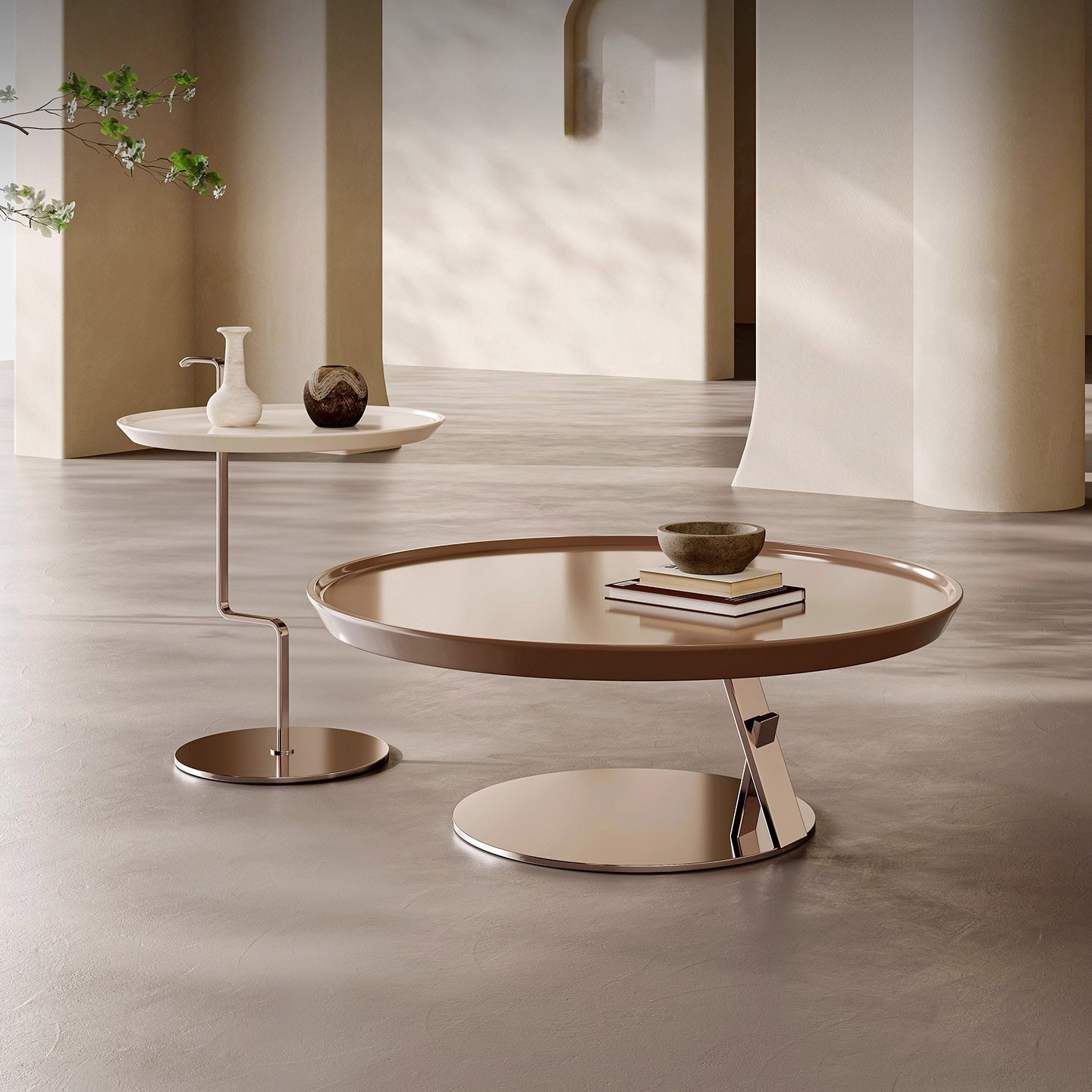 意式极简中古圆形茶几阳台小户型客厅迷你家用现代设计茶几