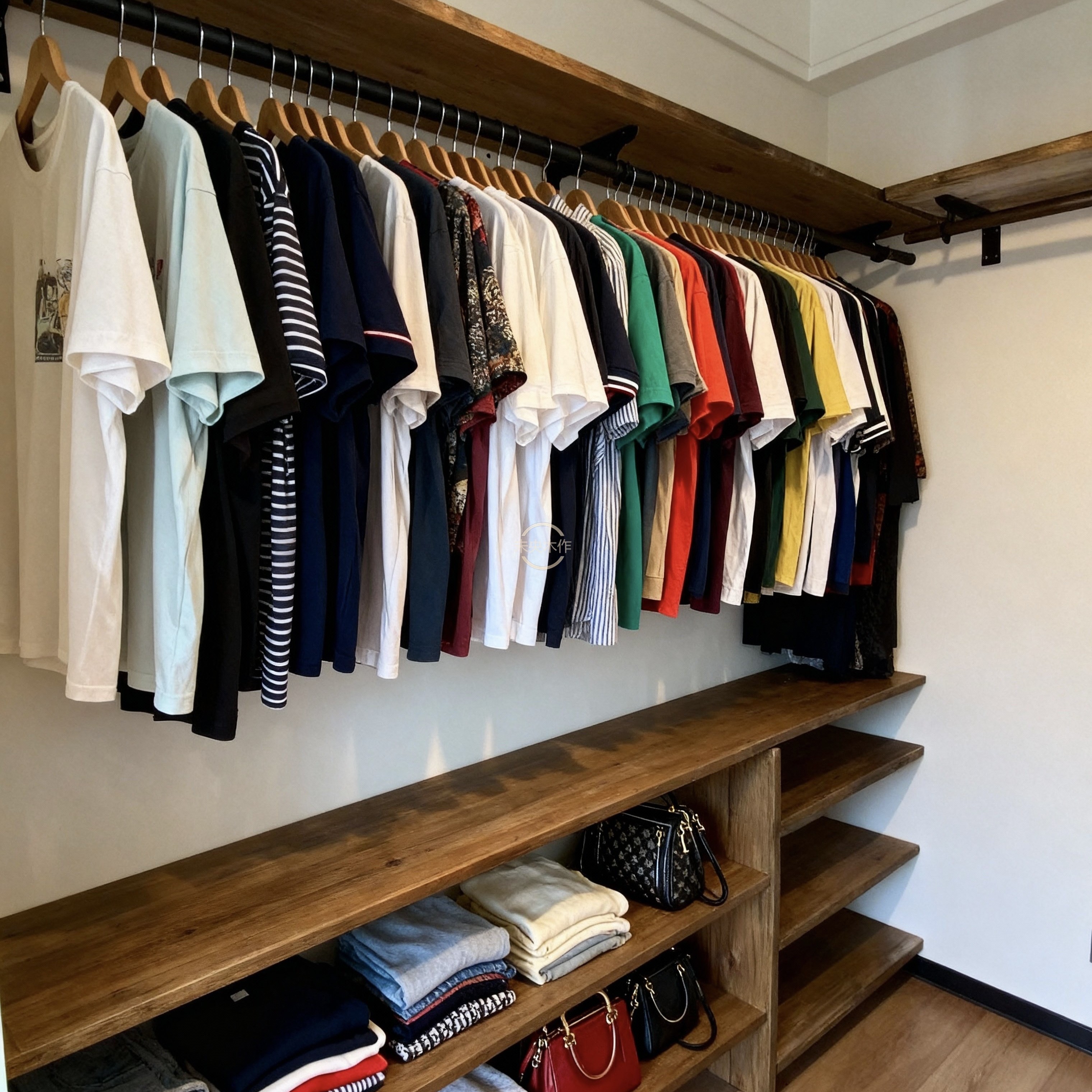 衣帽间纯实木隔板挂衣杆家用步入式上墙开放式环保储物间设计定制