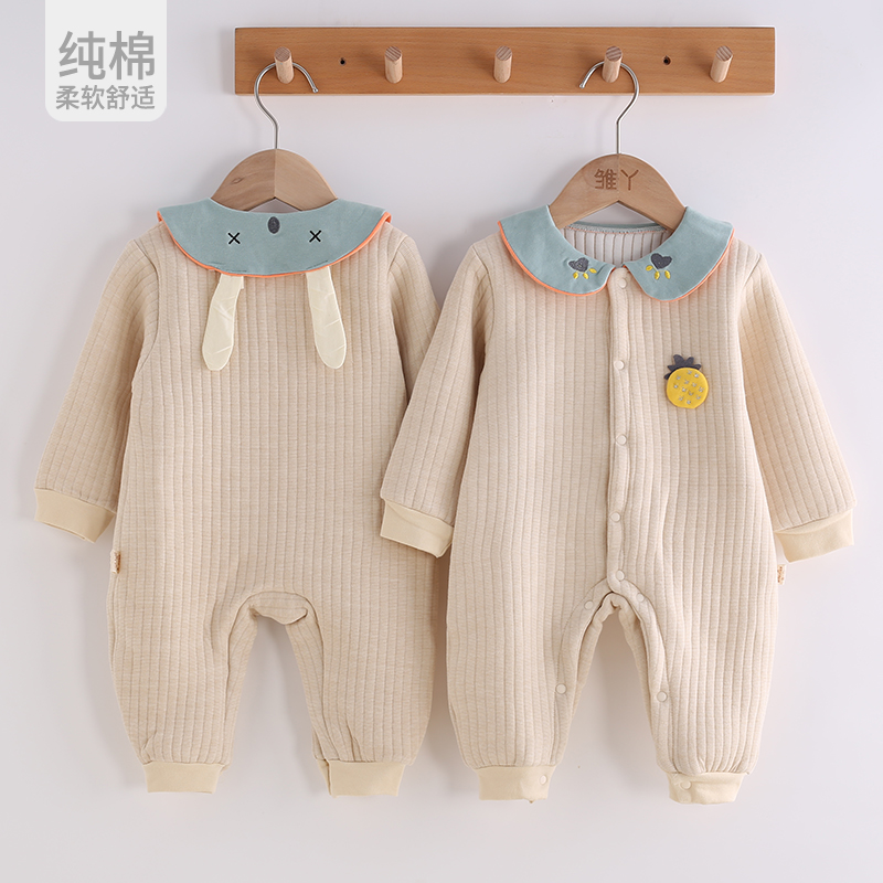 春秋冬季男女宝宝保暖连体衣6-9个月婴儿春装外出哈衣爬爬服一岁