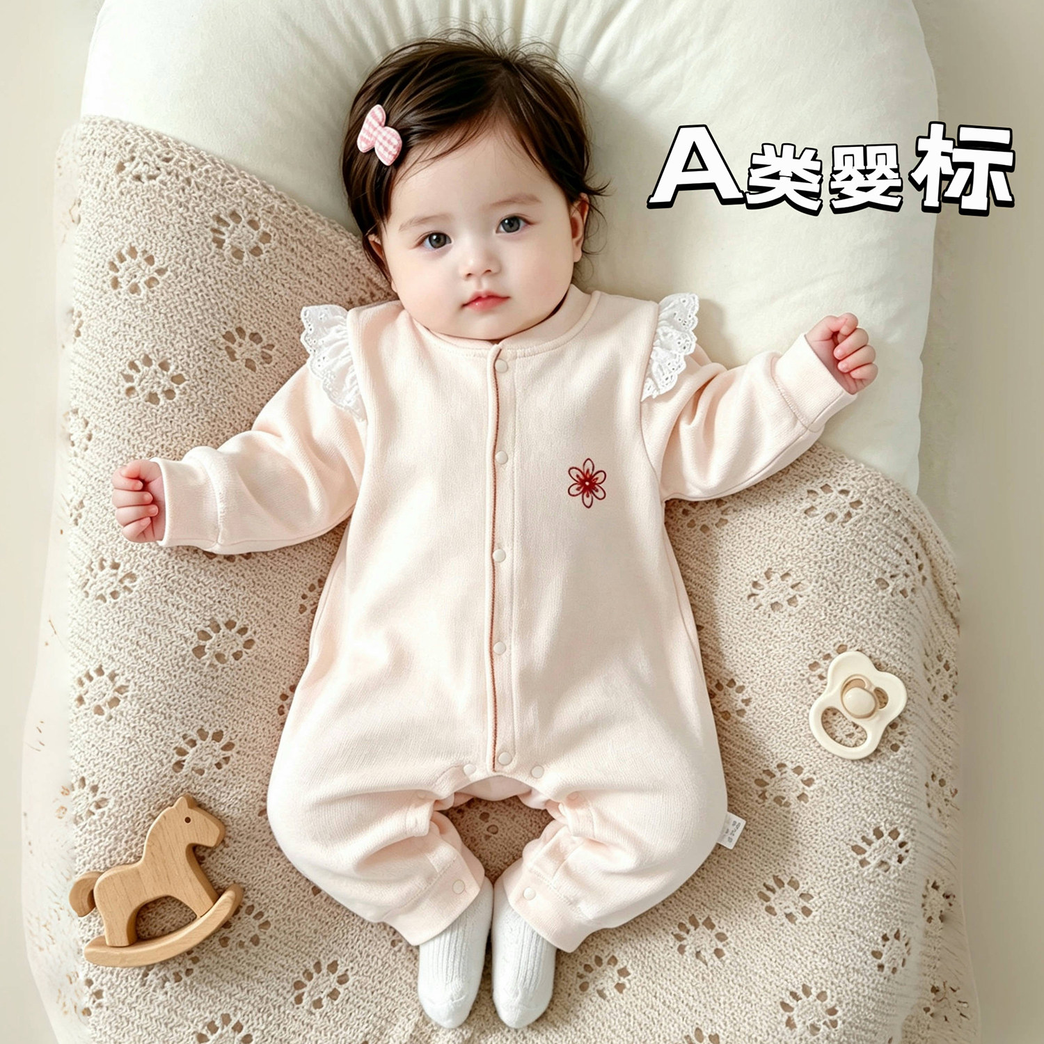 春秋新生女宝A类长袖哈衣爬服图片