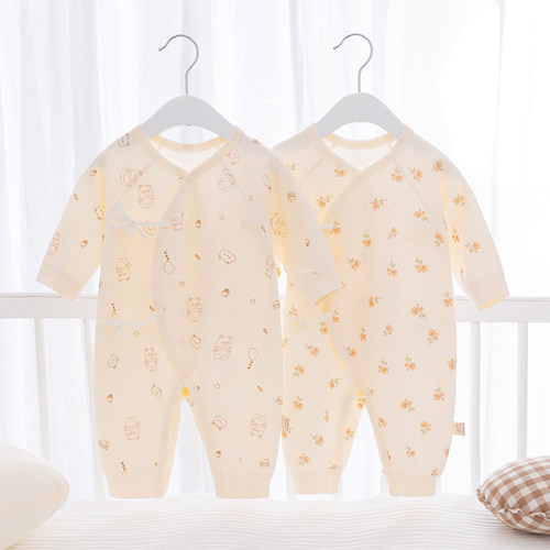 新生婴儿衣服春夏季薄款无骨和尚服纯棉初生宝宝连体衣03个月哈衣