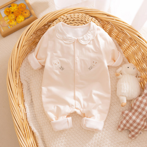 婴儿薄棉连体衣春秋冬季女宝宝哈衣爬服外出服纯棉A类早秋装衣服