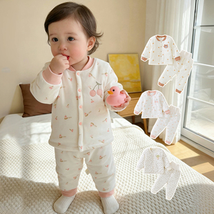 男女宝宝两件套纯棉棉衣高腰护肚 夹棉分体套装 特价 婴儿衣服秋冬季