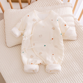 新生婴儿衣服秋冬季 夹棉连体衣刚出生宝宝护肚哈衣纯棉a类薄棉衣