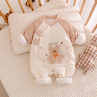 婴儿衣服秋冬款新生儿宝宝夹棉连体衣冬装纯棉衣加厚棉服哈衣爬服