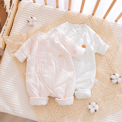新生婴儿衣服夹棉连体衣秋冬季薄棉衣刚出生宝宝护肚哈衣纯棉a类
