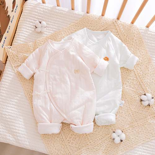 新生婴儿衣服夹棉连体衣秋冬季薄棉衣刚出生宝宝护肚哈衣纯棉a类