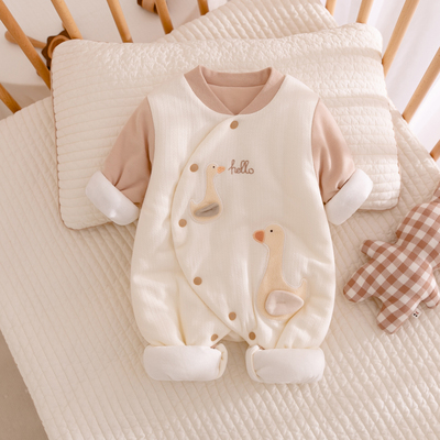 秋冬季婴儿夹棉哈衣新生儿衣服宝宝连体衣纯棉A类棉衣棉服和尚服