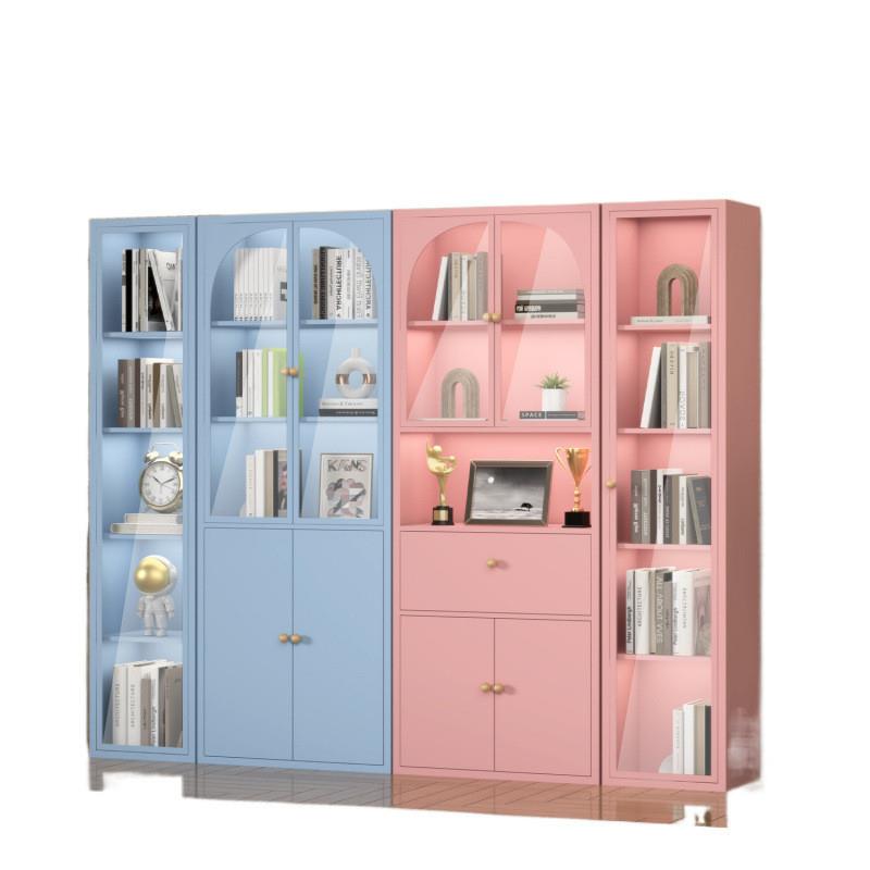 客厅书柜玻璃门防尘书架铁艺儿童储物柜钢制家用收纳柜落地展示柜