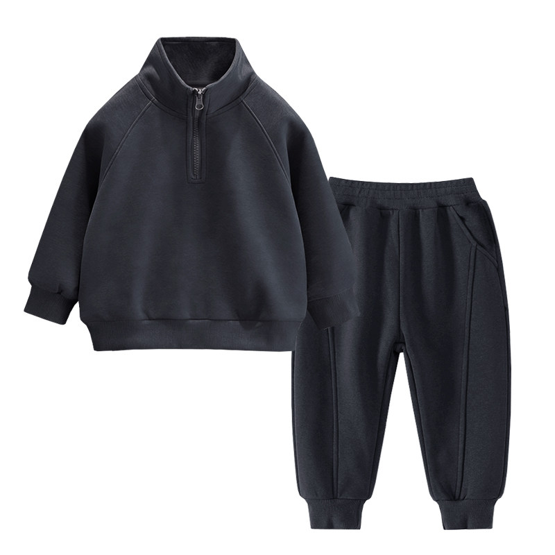 中小童新款外穿韩版半拉链潮酷运动衫套装宝宝春秋简约光板两件套