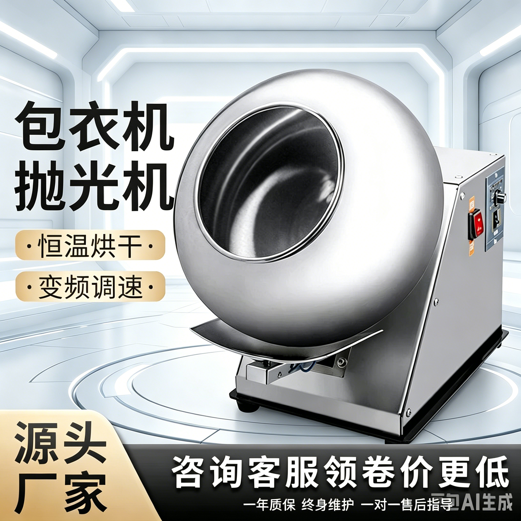 中药丸抛光机小型丸子包糖衣机包衣机烘干机滚筒抛丸机滚圆机商用