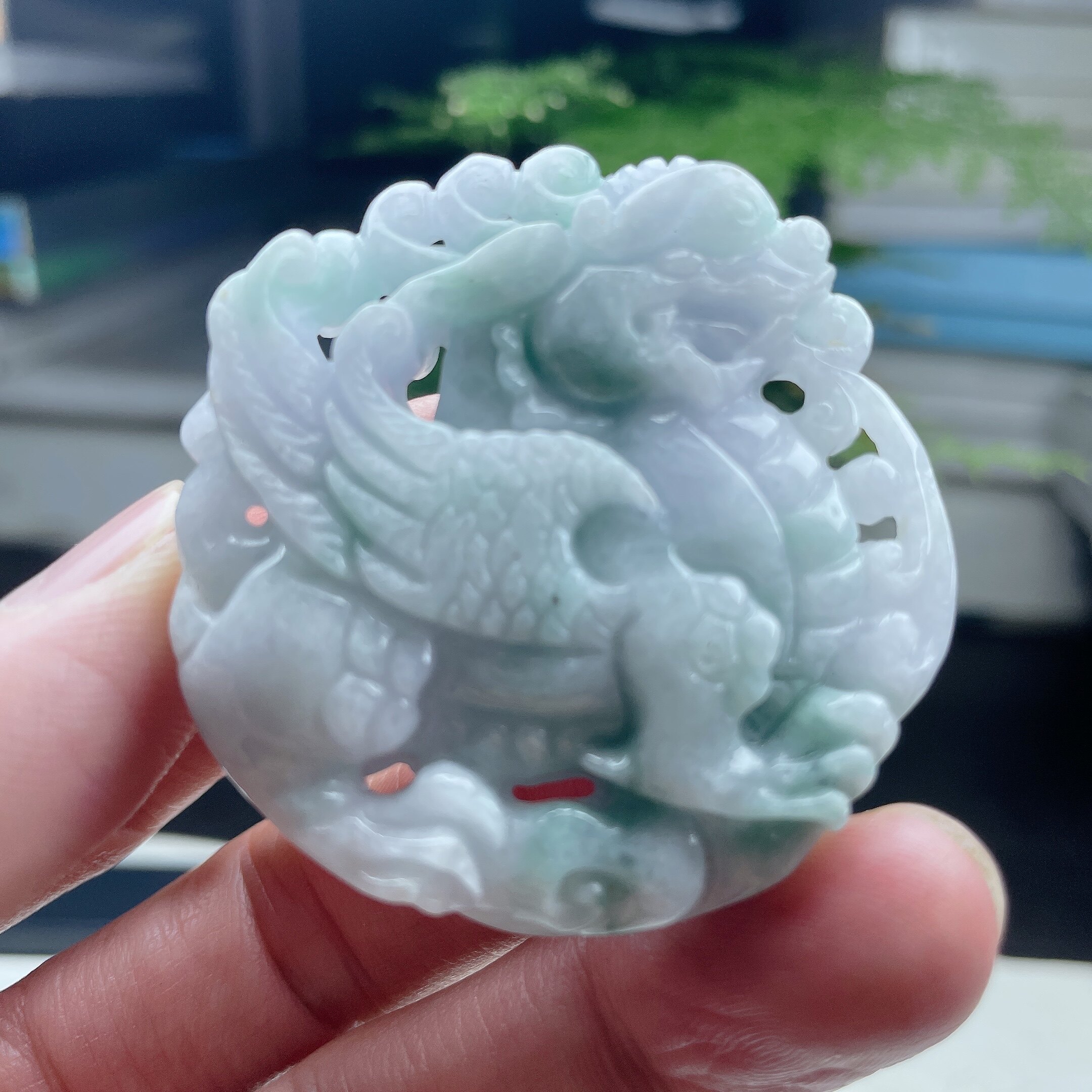淡紫飘绿貔貅吊坠翡翠忠贤A货