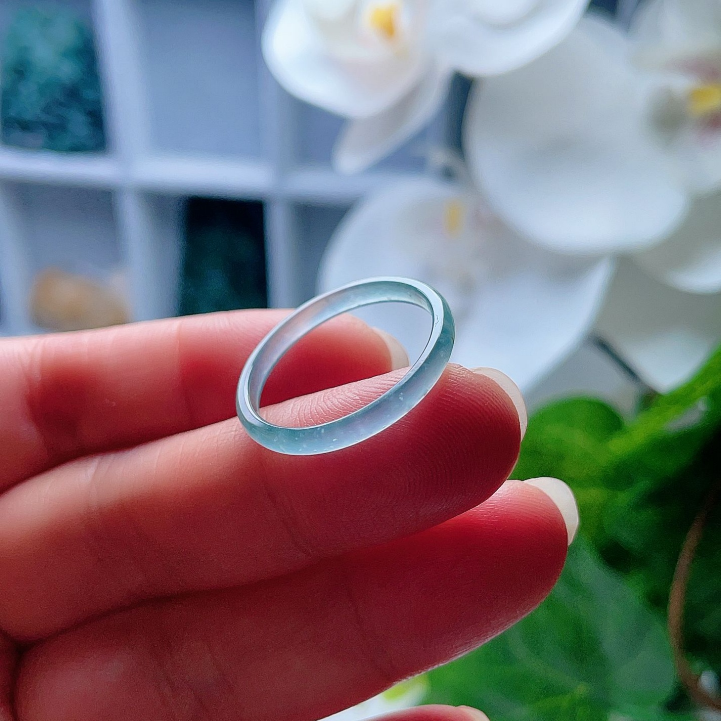 天然翡翠冰种细边戒指晴水绿清新