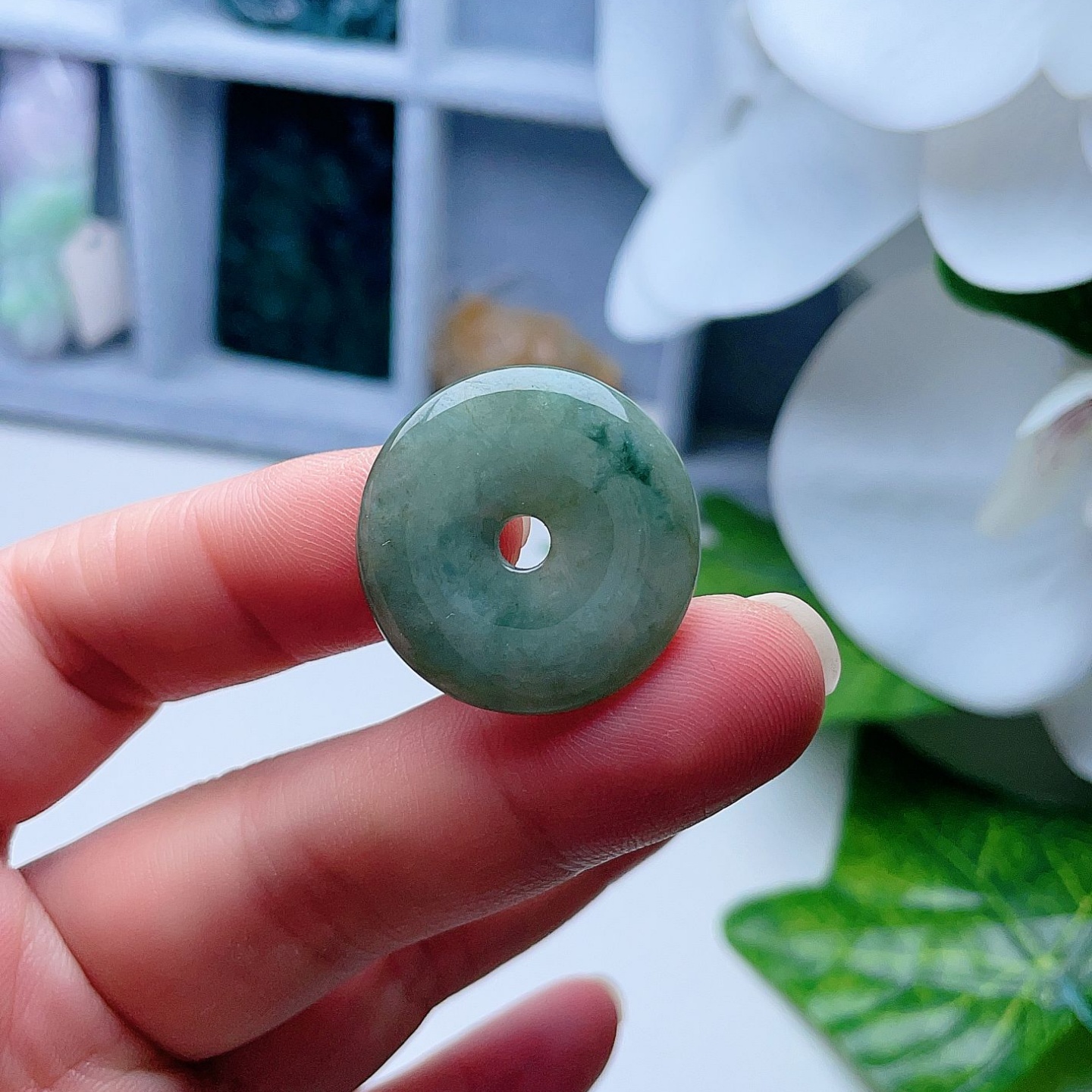 天然翡翠平安扣吊坠油绿绿飘花