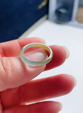 A货翡翠戒指黄绿双彩17mm天然老坑玉指环意境优雅吉祥清新百搭14#