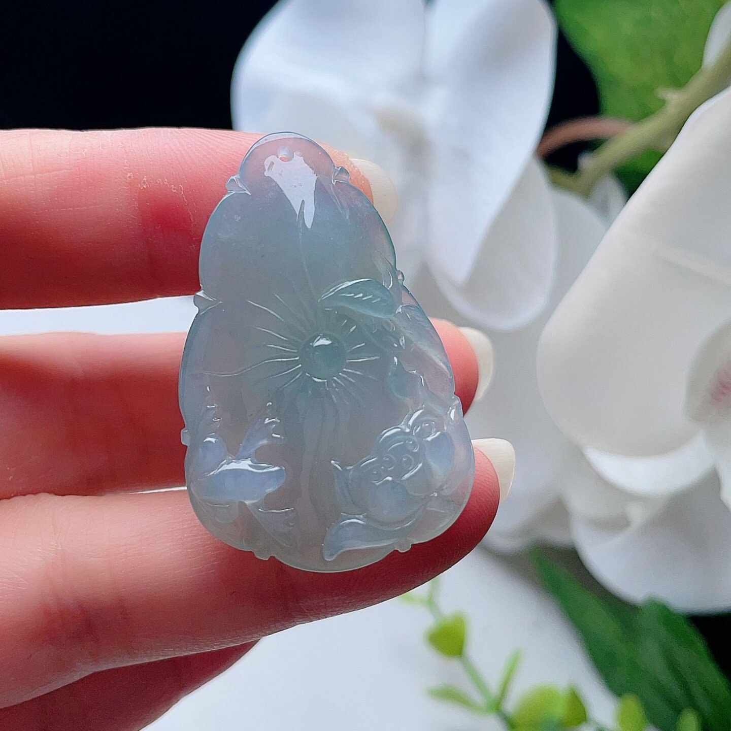 天然翡翠青蛙莲花铜钱甜水油绿